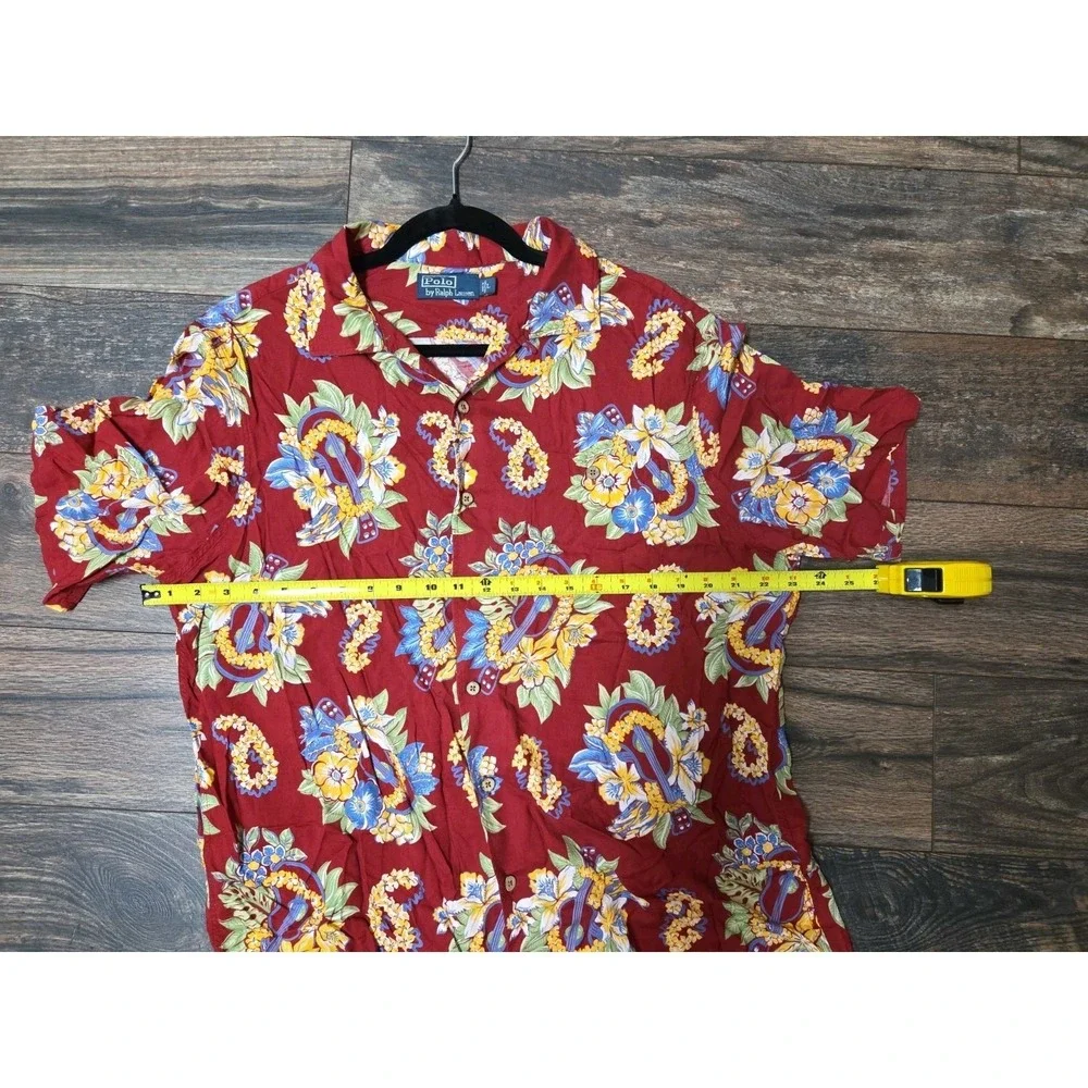 VTG‎ Polo Ralph Lauren Mens L Hawaiian Camp Shirt Button Down Red Tropical
